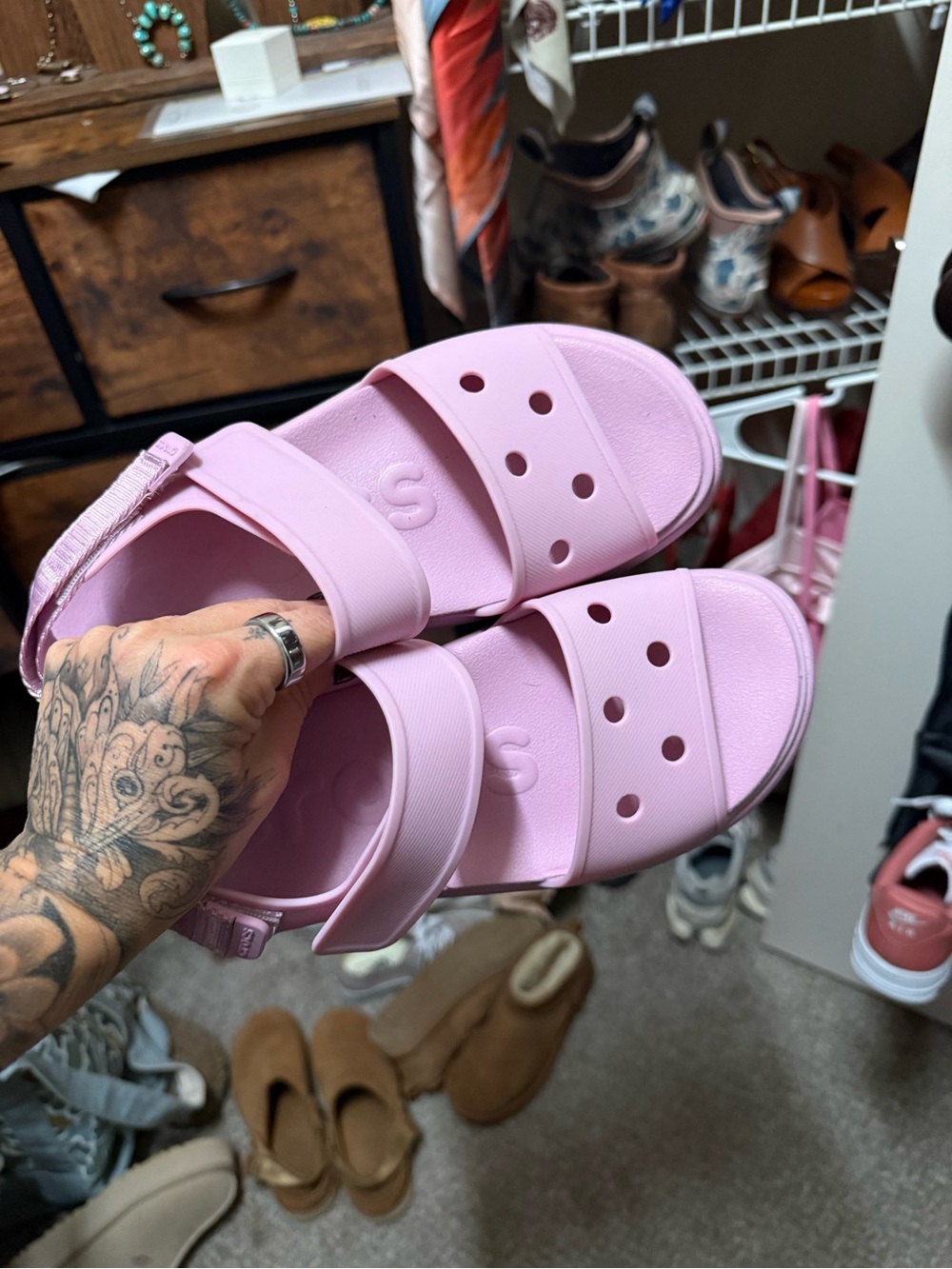 Croc Pink Sandal Slides - Comfortable Lightweight Summer Shoes